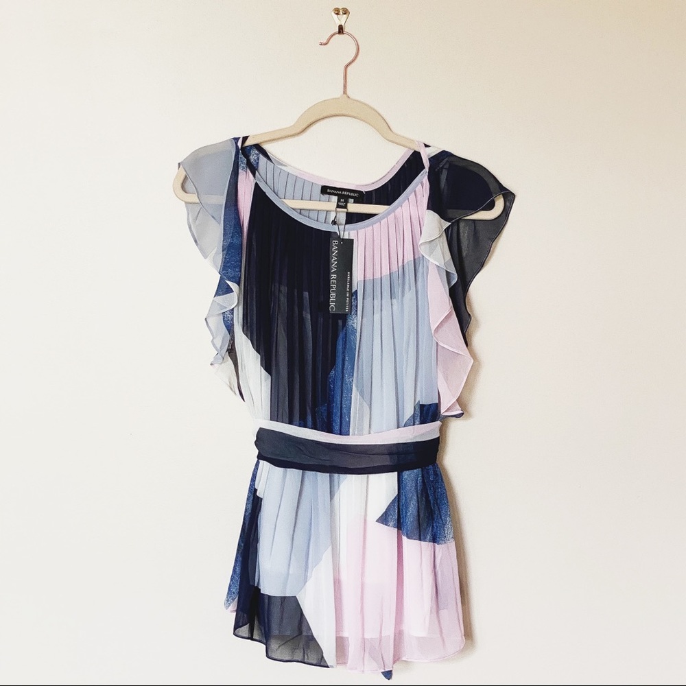 NWT Banana Republic Navy/Baby Pink Blouse